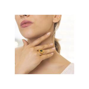 Anillo Estilo Antep Chapado en Oro de 22 Quilates (3517), Joyería Ajustable de Latón Brillante con Incrustaciones, Anillo Moderno con Forma de Número - Product Image 2