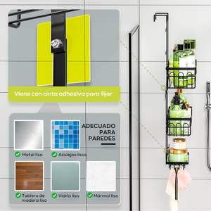 Organisateur de douche de salle de bain à 3 niveaux Étagère de douche suspendue pour salle de bain <span class=keywords><strong>sans</strong></span> perçage avec crochets et panier à savon - Product Image 5