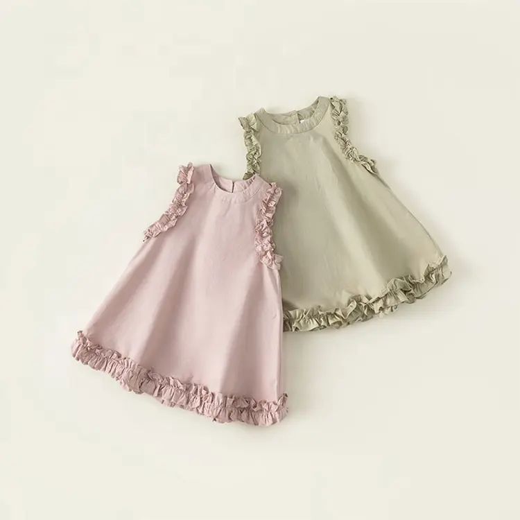 Wholesales 3-10 साल के बच्चों की गर्मियों में पहनने के बिना Auricularia फीता टैंक टॉप बनियान स्कर्ट लड़की मिठाई पोशाक के लिए बच्चों