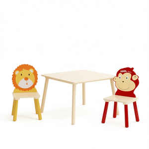 Ensemble d'activités en bois 3 pièces pour table et 2 chaises pour enfants (lion et singe) - Product Image 1