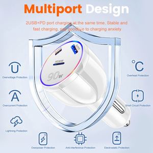 90W 2USB+PD QC3.0 5V/3A Super Fast Car Charger Three-in-one for Mobile Phones Laptop & Camera - Product Image 6
