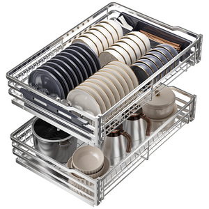 Cesta de Almacenamiento para Gabinete de Cocina de Doble Capa de Acero Inoxidable 304 <span class=keywords><strong>Cabellan</strong></span>, Moderna, Minimalista y Electrochapada - Product Image 1