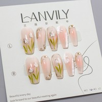 RONIKI Uñas Postizas Largas Tipo Ataúd, Uñas Artificiales de Lujo Hechas a Mano, Curadas con UV, Reutilizables, para Fiestas y Bodas, Venta al Por Mayor
