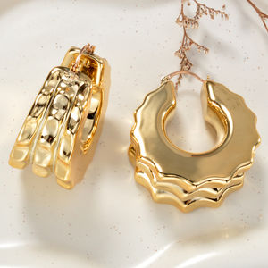 Dubai Custom Jewelry Big 18k <b>Gold</b> Plated Trendy Heart Shape <b>Chunky</b> Statement <b>Hoop</b> Earrings Women - Product Image 1
