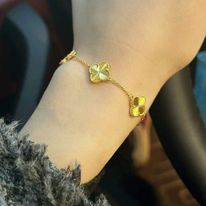 Mini 12mm Five-Flower Lucky Four-<b>Leaf</b> Clover Bracelet for Women, Adjustable, Versatile Jewelry, <b>Light</b> Luxury, High-End Style, - Product Image 3