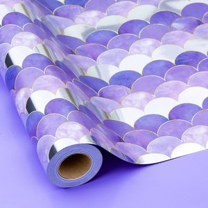 Papier cadeau MAYPLUSS à motifs d'écailles de <span class=keywords><strong>sirène</strong></span> violettes, rouleau de 33 pieds, réversible, paillettes, pour emballer des cadeaux d'anniversaire - Product Image 1