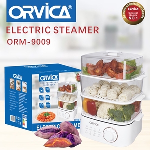 ORVICA Cuiseur Vapeur Électrique Domestique 28 <span class=keywords><strong>Litres</strong></span> <span class=keywords><strong>3</strong></span> Niveaux 2000W avec Minuteur Numérique et Réchauffeur Automatique, Cuiseur Vapeur Alimentaire et Marmite Vapeur ORM-9009 - Product Image 6