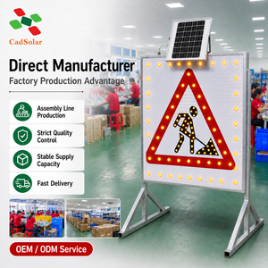 Señal de Advertencia Triangular LED con Energía Solar, 600 mm, Montada <span class=keywords><strong>en</strong></span> Poste, Intermitente, IP65, Luz de Seguridad Vial para Zonas de Trabajo Peatonales - Product Image 3