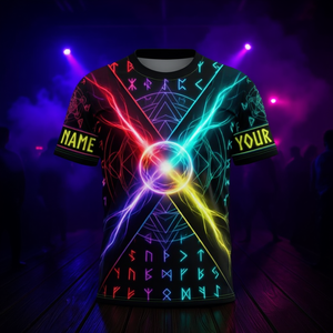 Maglietta personalizzata con rune al neon, nome personalizzato, maglietta unisex per rave, stile stregonesco e occulto - Product Image 3