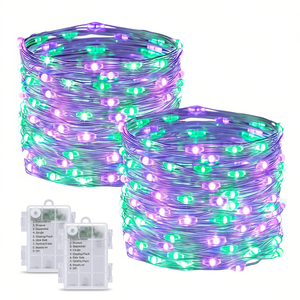 2 Pack 100 LED 33ft Battery Operated Halloween Fairy <b>String</b> Lights Purple Green 8 Modes Remote Porch Fireplace Decorations - Product Image 1