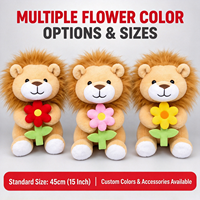 Boneka Singa Bunga Lembut 15 Inch, Mainan Hewan Isi Dakron, Memegang Buket, Hadiah Mesin Arcade Pusat Perbelanjaan, Stok Langsung Pabrik