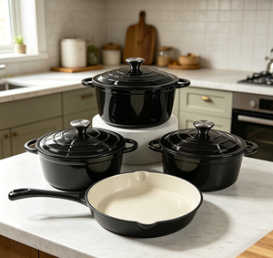 Set di 4 Pezzi Pentole in Ghisa Smaltata, Set Forno Olandese e Padella con Doppio Manico, Adatto al Forno, per <span class=keywords><strong>Cucina</strong></span> Domestica, Set Pentole OEM Ingrosso - Product Image 3