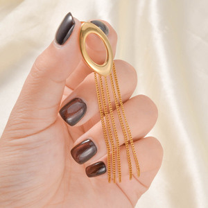 Pendientes de joyería fina de lujo con borlas largas de acero inoxidable dorado, exagerados y a la moda, al por mayor. - Product Image 3