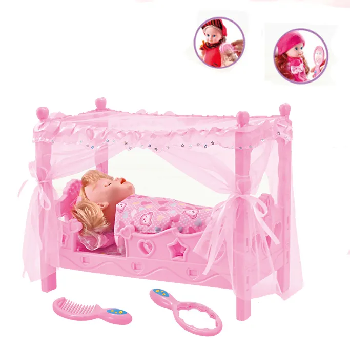 ふり遊びミニハウス家具プラスチックピンクの赤ちゃんのおもちゃの人形のベッド