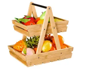 Fruit Basket Fruit Bowl 2 Tier Bamboo Fruit Stand For Kitchen Counter Top Large Capacity Storage Holder