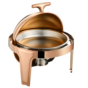 Plato redondo dorado con tapa Chafing Cheffing de 6 litros <span class=keywords><strong>Buffet</strong></span> de acero inoxidable para mantener los alimentos calientes Platos para frotar - Product Image 1