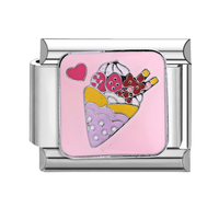 Italienische Charms Niedliche Cartoon-Persönlichkeiten Edelstahl Platinbeschichtetes Charm-Modul Armband Eiscreme Kuchen Handgefertigt DIY