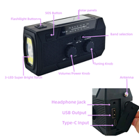 Radio solaire étanche à manivelle avec batterie 2000 mAh, lampe torche LED et kit de survie pour les aventures et voyages en plein air