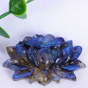 Neuheiten 35mm Halbe del stein Handwerk Natur Blue Flash Labradorite Carving Lotus für Reiki - Product Image 2