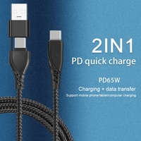 Kabel Data Pengisi Daya Cepat Premium Nylon Braided 2 in 1 Multi USB A/C ke USB C untuk Ponsel Tablet Laptop