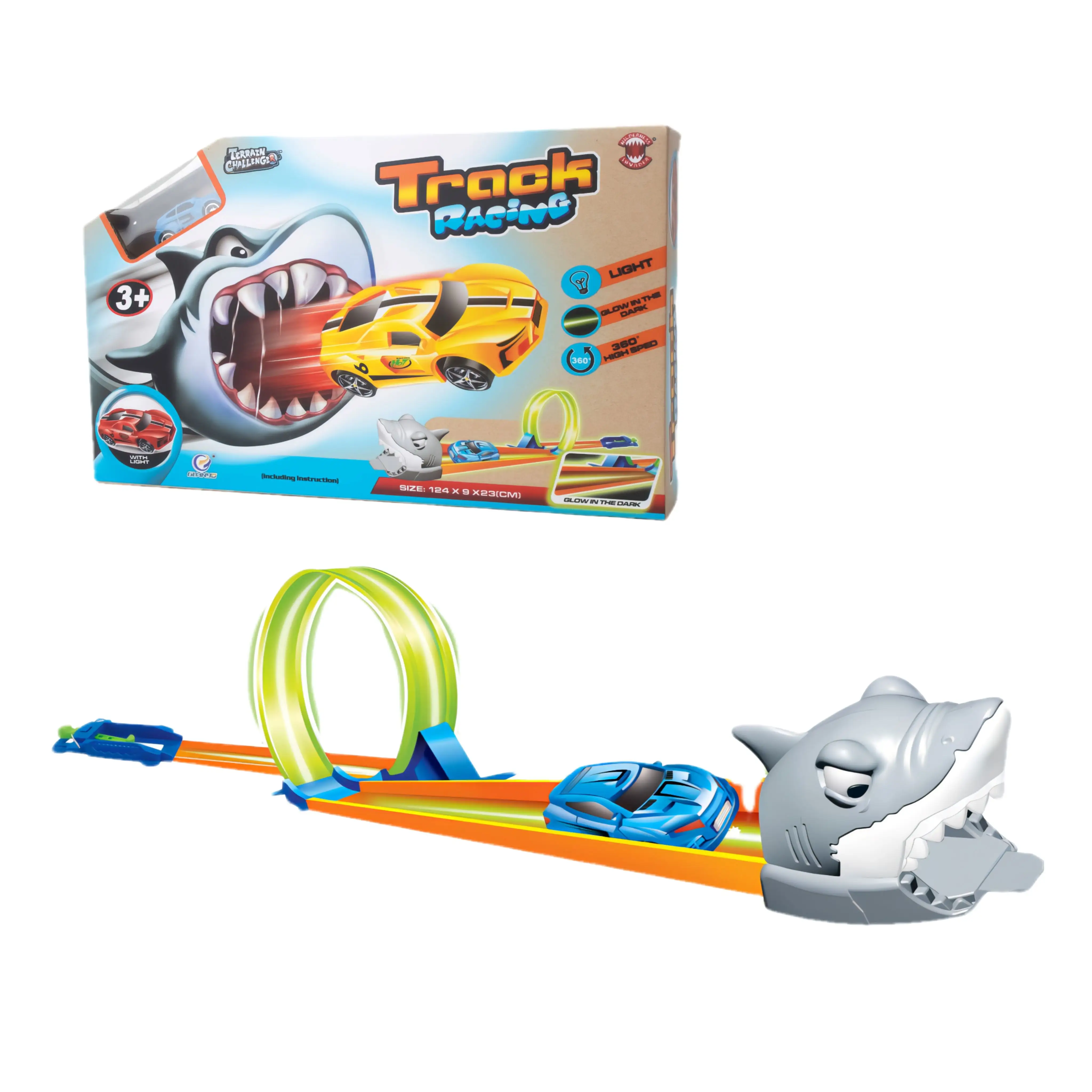Hot-selling New Shark Luminous Ejection Rail Car Construction Track Vehicle Toys Racing Car For Toddlers