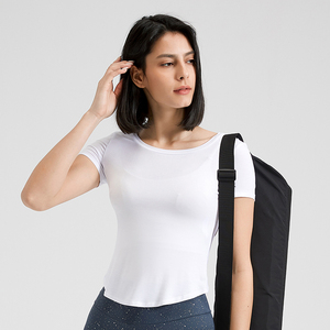 เสื้อยืดแขนสั้นสำหรับเล่นโยคะของผู้หญิงเสื้อยืดใส่ออกกำลังกายด้านหลังสวยงามเสื้อยืดออกกำลังกายน้ำหนักเบา - Product Image 4