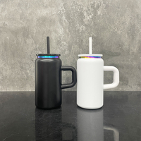Entrepôt américain en acier inoxydable isolé sous vide enduit de poudre arc-en-ciel gobelets en métal de 16oz avec poignée pour gravure laser