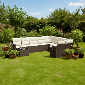 Brown <b>Rattan</b> Garden <b>Sofa</b> Set With Cushions 6 Seater Outdoor Furniture Contemporary Design - Product Image 2
