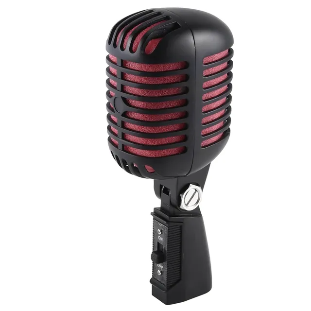 Professional Classic Retro Dynamic Vocal Microphone Black Red Metal Cardioid XLR Wired Noise Cancelling for Live Performance