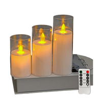 Lot de 3 bougies LED en verre transparent, sans flamme, scintillantes, avec télécommande et minuterie, personnalisables avec logo, pour mariage, vente en gros