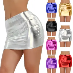 Chất Lượng Cao Phụ Nữ Mini Skirt Clubwear Stretchy Sexy Đảng Bằng Sáng Chế Sáng Bóng Da Mini Váy