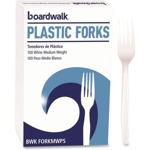 Fourchettes en polystyrène de poids moyen Boardwalk, 100 par boîte, blanches, emballées individuellement, couverts en plastique - Product Image 2