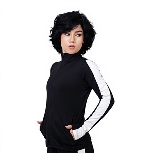 Women <b>Black</b> White Color Blocking Full Sleeve <b>Turtleneck</b> Zipper Sporty Tracksuit With Side Pockets Spring Wear - Product Image 2