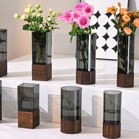 Vase zur Dekoration des Wohnzimmers, Blumenarrangement, Sturzsicher, Luxuriöser Transparenter Quadratischer Acryl-Blumeneimer, Hoher Rosenhalter