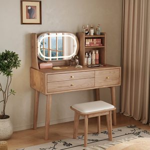 Table de toilette triangulaire moderne <span class=keywords><strong>en</strong></span> bois réglable avec miroir rabattable pour <span class=keywords><strong>chambre</strong></span>, hôtel ou appartement, idéale pour les petits coins - Product Image 4