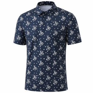 Custom Western Golf Polo Shirts Men <b>Navy</b> Horse Print All Over Pattern Short Sleeve Private Label OEM ODM Manufacturer - Product Image 5