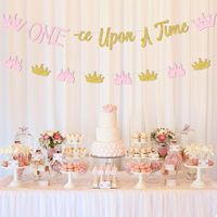 Dekorasi Ulang Tahun Pertama Bertema Putri, Spanduk Once Upon a Time, Perlengkapan Pesta Ulang Tahun Pertama Bertema Putri Warna Pink Emas