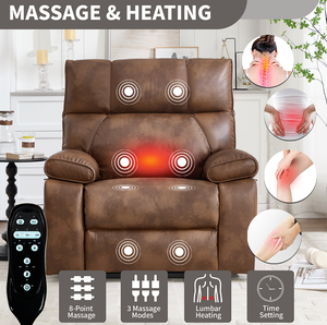 Brown Faux Leather Soft Heat Massage Dual Motor Infinite Position 350 LBS <b>Large</b> Power Lift Recliners Hidden <b>Cup</b> Holders - Product Image 2