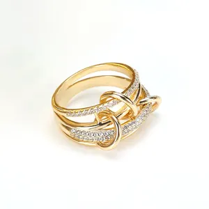 01390 Twisted Shape Engagement Finger Ring Stacking Matching Cubic Zircon and Rings Jewelry Gold Black Gun Plated