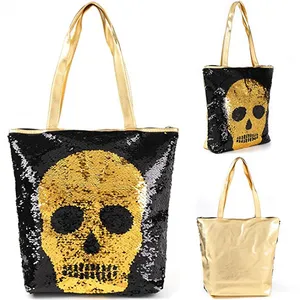 Leather Handbag Skull Women Sequin Tote Shoulder Custom Shopping Bags China Supplier Designer Soft PU Customized Printed Handled