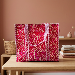 Sacs fourre-tout indiens imprimés au bloc, grands sacs à main matelassés en coton pour femmes, cadeau de voyage, cadeau de Noël pour elle, sacs à main pour professeurs - Product Image 1