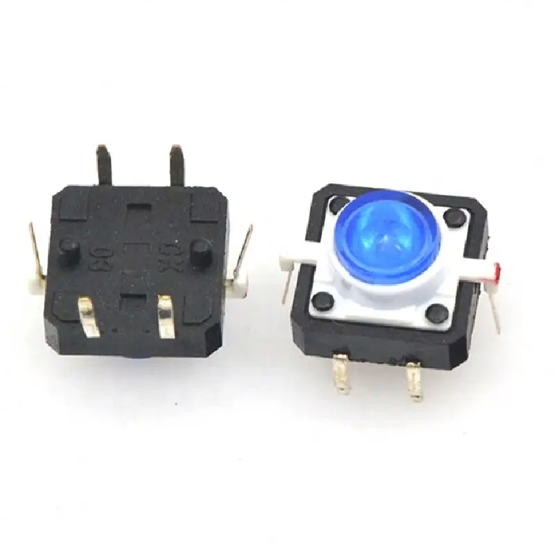 original Vertical Colorful LED 12*12 4 Pin push button micro switch led light 250V