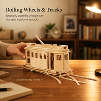 Kit de Modélisme 3D en Bois : Tramway Découpé au Laser avec Rails, Décoration de Bureau DIY pour Adultes et Adolescents
