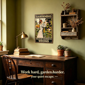 Targa in metallo vintage 'Gardening Because Murder Is Wrong', Placca da parete con citazione divertente 'Lady Flower Garden', Decorazione per giardino e casa - Product Image 3