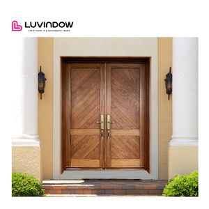 أبواب خشبية صلبة نصف دائرية مزدوجة للمدخل الرئيسي للمنزل مع تصاميم زجاجية، أبواب أمامية خشبية حديثة - Product Image 5