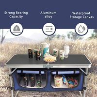 Table de cuisine d'extérieur en aluminium imperméable réglable en hauteur avec deux poches de rangement