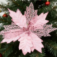 Fleur de Poinsettia Artificielle X-078 en Velours Scintillant, Prête à Poser, pour Arbre de Noël, Couronne, Décoration de Fête, Accessoire