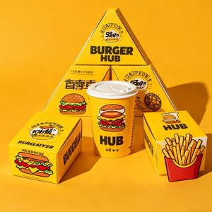 無料デザインテイクアウト食品包装段ボールサンドイッチハンバーガー梱包箱カスタマイズプリントスクエアクラフトバーガーボックス - Product Image 2