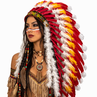 Coiffe personnalisée en plumes naturelles longues, rouge et blanche, pour carnaval, festival, danse, costume, cosplay, spectacle de scène, coiffe tribale