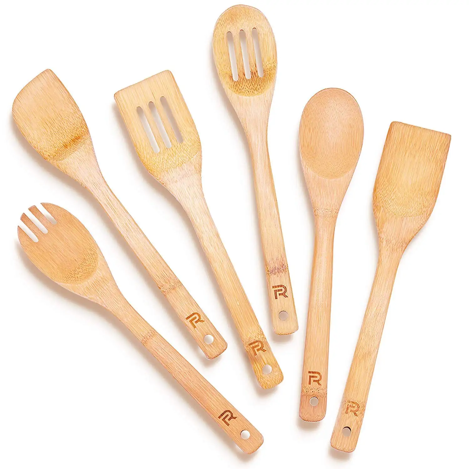 Juego de utensilios de cocina de bambú, juego de 5 piezas, espátula, cuchara, vajilla de bambú, venta al por mayor de fábrica